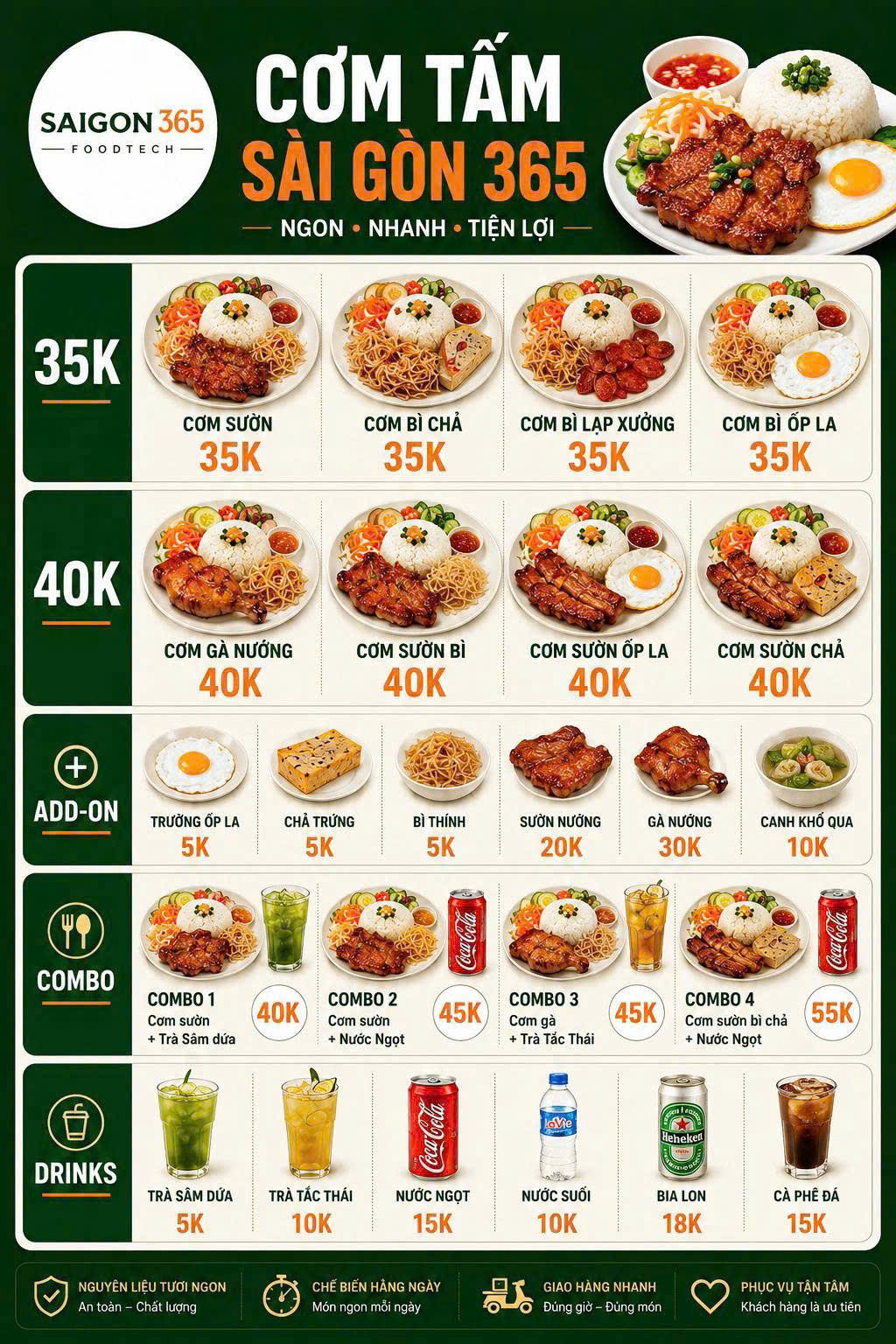 Menu đầy đủ Cơm Tấm Sài Gòn 365
